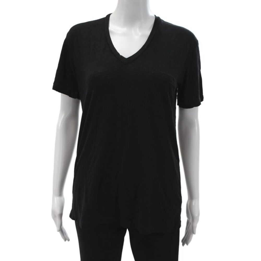 Monrow Womens Basic Black V-Neck Short Sleeve T-Shirt 50% Tencel Size XS